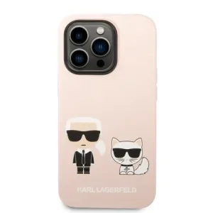 Karl Lagerfeld and Choupette Liquid Silicone Zadný Kryt na iPhone 14 Pro Pink