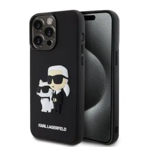 Karl Lagerfeld 3D Rubber Karl and Choupette Zadný Kryt na iPhone 15 Pro Max Black