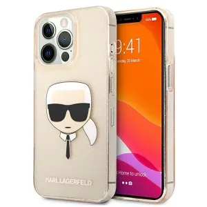 Karl Lagerfeld KLHCP13LKHTUGLGO Apple iPhone 13 Pro gold ochranný kryt Glitter Karl`s Head