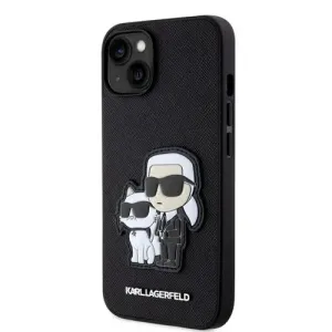 Plastové puzdro Karl Lagerfeld na Apple iPhone 13 KLHCP13MSANKCPK Saffiano Karl and Choupette NFT čierne