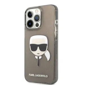 Puzdro Karl Lagerfeld KLHCP13LKHTUGLB TPU Full Glitter Karl Head iPhone 13 Pro - čierne