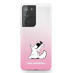 Puzdro Karl Lagerfeld KLHCS21LCFNRCPI PC/TPU Choupette Eats Samsung Galaxy S21 Ultra Gradient - ružové