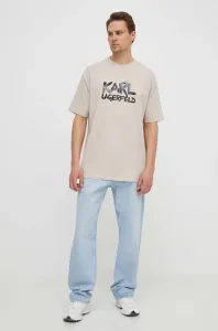 Tričko Karl Lagerfeld pánsky, béžová farba, s potlačou #9593378