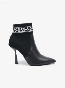 Černé dámské kožené kotníkové boty na podpatku KARL LAGERFELD Pandara #7694365