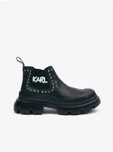 Čierne dámske kožené členkové topánky KARL LAGERFELD Trekka Max #7482334
