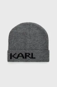 Čiapka Karl Lagerfeld šedá farba, z tenkej pleteniny #7789510