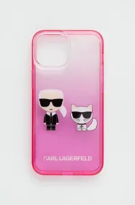 Puzdro Karl Lagerfeld iPhone 13 Mini KLHCP13STGKCP pink hard case Karl & Choupette Head Gradient