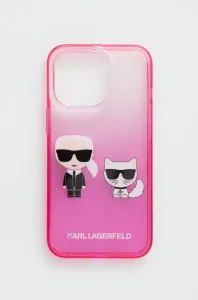 Puzdro Karl Lagerfeld iPhone 13 Pro KLHCP13LTGKCP pink hard case Karl & Choupette Head Gradient