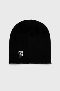 Vlnená čiapka Karl Lagerfeld čierna farba, z tenkej pleteniny, vlnená #2569987