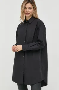 Bavlnená košeľa Karl Lagerfeld dámska, čierna farba, voľný strih, s klasickým golierom #262761
