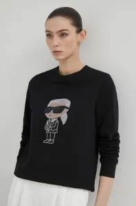 Bavlnená mikina Karl Lagerfeld dámska, čierna farba, s nášivkou #8177543