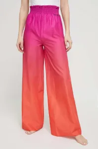 Bavlnené nohavice Karl Lagerfeld ružová farba, široké, vysoký pás #9021722