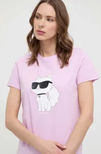 Bavlnené tričko Karl Lagerfeld dámsky, ružová farba