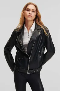 Kožená bunda Karl Lagerfeld dámska, čierna farba, prechodná #7373313