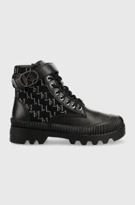Členkové topánky Karl Lagerfeld Trekka Ii dámske, čierna farba, na plochom podpätku, #3774249
