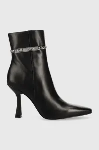 Kožené členkové topánky Karl Lagerfeld Verona dámske, čierna farba, na vysokom podpätku, #3775963