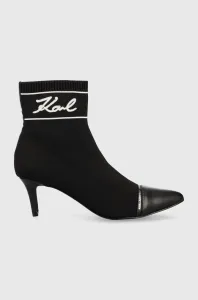 Členkové topánky Karl Lagerfeld Pandara dámske, čierna farba, na vysokom podpätku, #7007681