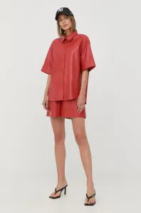 Košeľa Karl Lagerfeld dámska, červená farba, voľný strih, s klasickým golierom #5156513