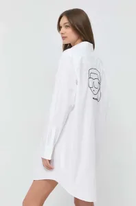 Bavlnená košeľa Karl Lagerfeld dámska, biela farba, voľný strih, s klasickým golierom #3783758