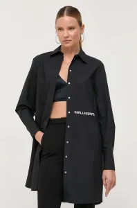 Bavlnená košeľa Karl Lagerfeld dámska, čierna farba, regular, s klasickým golierom #7652506
