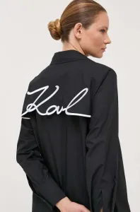 Bavlnená košeľa Karl Lagerfeld dámska, čierna farba, regular, s klasickým golierom #7652516
