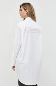 Bavlnená košeľa Karl Lagerfeld dámska, biela farba, voľný strih, s klasickým golierom #3771409