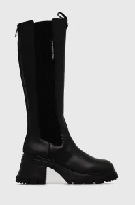 Kožené čižmy Karl Lagerfeld BRIDGER dámske, čierna farba, na podpätku, KL42290 #3780144