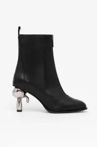Kožené členkové topánky Karl Lagerfeld IKON HEEL dámske, čierna farba, na podpätku, #9275974