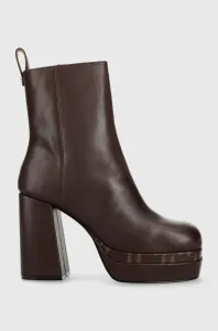 Kožené členkové topánky Karl Lagerfeld Strada dámske, hnedá farba, na podpätku, #2578939