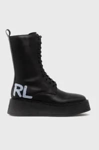 Kožené členkové topánky Karl Lagerfeld Zephyr dámske, čierna farba, na platforme,