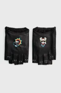 Kožené rukavice bez prstov Karl Lagerfeld dámske, čierna farba #5964774