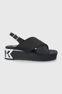 Kožené sandále Karl Lagerfeld K-blok Wedge dámske, čierna farba, na platforme #207965