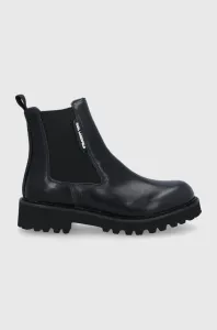 Kožené topánky Chelsea Karl Lagerfeld dámske, čierna farba, na plochom podpätku #178544