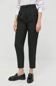 Nohavice Karl Lagerfeld dámske, čierna farba, cigaretový strih, vysoký pás
