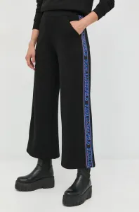 Nohavice Karl Lagerfeld dámske, čierna farba, široké, vysoký pás #295873