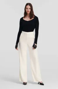 Nohavice Karl Lagerfeld dámske, béžová farba, široké, vysoký pás #7373118