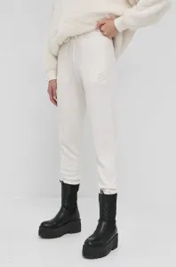 Vlnené nohavice Karl Lagerfeld dámske, krémová farba, jednofarebné #3762640