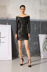 Kožené šaty Karl Lagerfeld čierna farba, mini, priliehavá