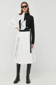 Sukňa Karl Lagerfeld biela farba, midi, áčkový strih