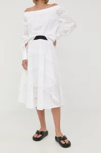 Bavlnená sukňa Karl Lagerfeld biela farba, midi, áčkový strih