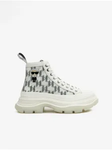 White Women's Ankle Sneakers with Leather Details KARL LAGERFELD Luna Mo - Ladies