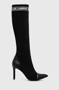 Vysoké čižmy Karl Lagerfeld PANDARA dámske, čierna farba, na vysokom podpätku #8202012