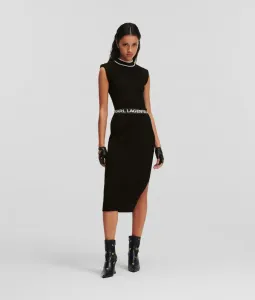 Šaty Karl Lagerfeld Slvs High Neck Knit Dress Čierna Xs