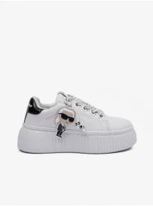 White Women's Leather Sneakers on the KARL LAGERFELD Kreeper Platform - Women #7482361