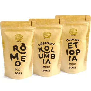 Káva Zlaté Zrnko - Spoznaj 3 kávy na moku 600g (Rómeo, Kolumbia, Etiópia) MLETÁ - Mletie na moku - koťogo, filter, aeropress, frenchpress (hrubšie)