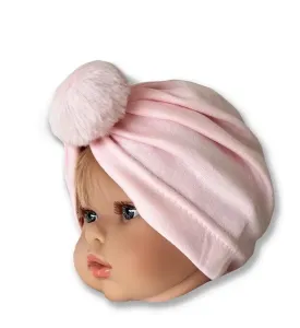 Detská turbánová čiapka- Brmbolček, ružová 0-9m