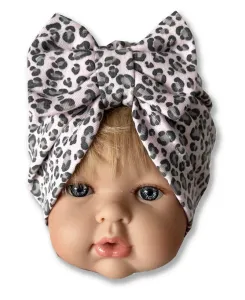 Detská turbánová čiapka- Leopard, ružová 0-9m