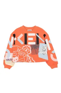 Detská bavlnená mikina Kenzo Kids oranžová farba, s potlačou #203368