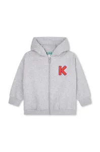 Detská mikina Kenzo Kids šedá farba, s kapucňou, s nášivkou #8764618