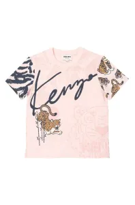 Detské bavlnené tričko Kenzo Kids ružová farba, #203643